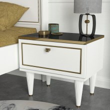 Noční stolek RAVENNA 47,2x50 cm bílá/černá/zlatá