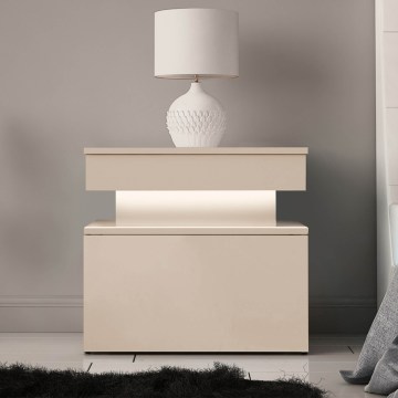 Noční stolek s LED osvětlením GLOSSA 51x55 cm béžová