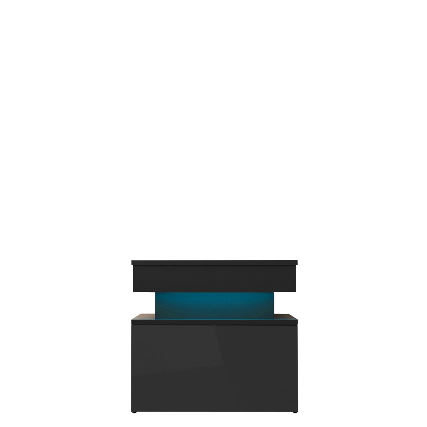 Noční stolek s LED osvětlením GLOSSA 51x55 cm černá/lesklá černá