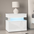 Noční stolek s LED osvětlením GLOSSA 55x51 cm bílá/lesklá bílá
