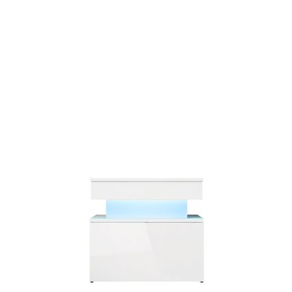 Noční stolek s LED osvětlením GLOSSA 55x51 cm bílá/lesklá bílá