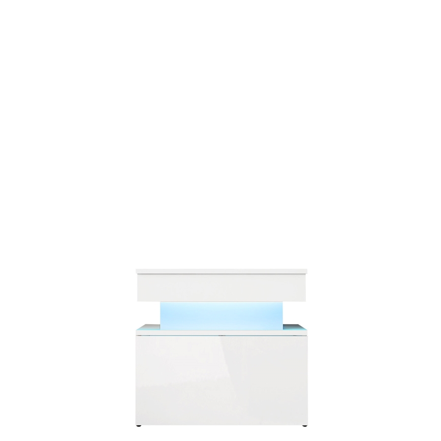 Noční stolek s LED osvětlením GLOSSA 55x51 cm bílá/lesklá bílá