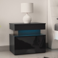 Noční stolek s LED osvětlením GLOSSA 55x51 cm černá/lesklá černá