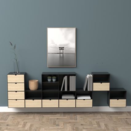 Noční stolek s možností montáže na stěnu BEKIM 30x25 cm černá/bambus