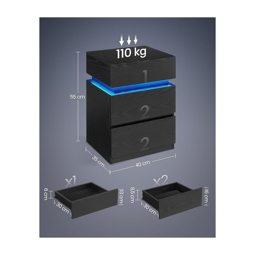 Noční stolek s podsvícením SMARTIE 40x35 cm černá