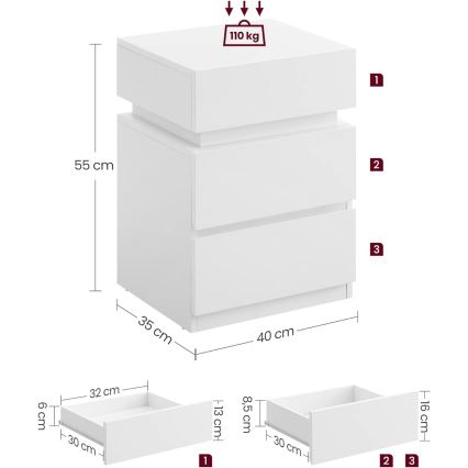 Noční stolek s podsvícením SMARTIE bílá