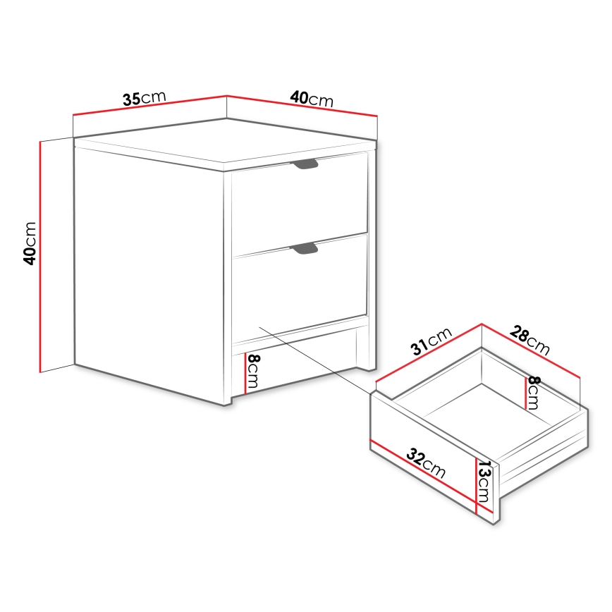 Noční stolek TIRENO 40x35 cm černá