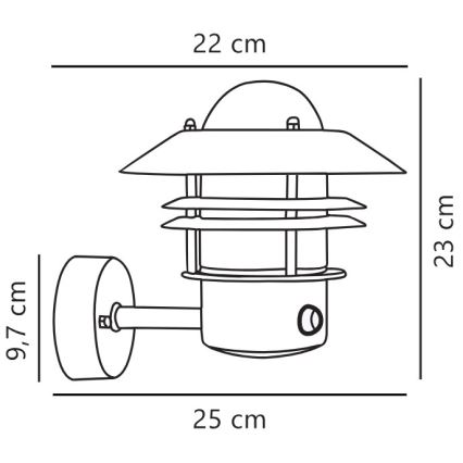 Nordlux - Venkovní nástěnné svítidlo se senzorem BLOKHUS 1xE27/60W/230V IP54 černá