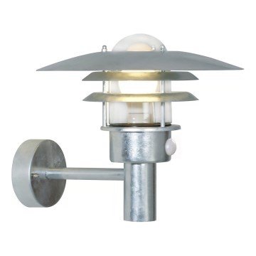 Nordlux - Venkovní nástěnné svítidlo se senzorem LONSTRUP 1xE27/60W/230V IP44 stříbrná