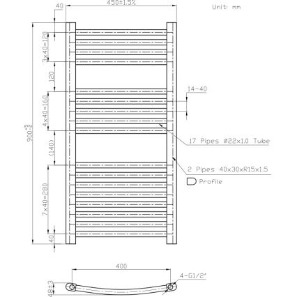 Novaservis - Koupelnový žebříkový radiátor 365W/230V 90x45 cm bílá oblý