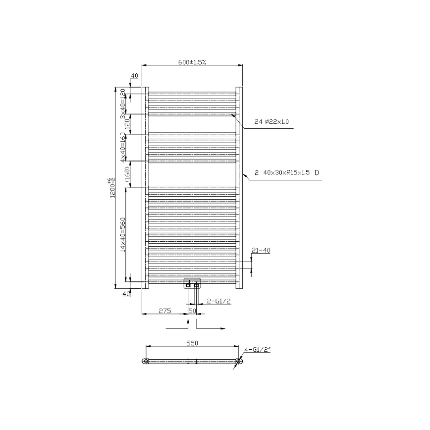 Novaservis - Koupelnový žebříkový radiátor 423W/230V 120x60 cm lesklý chrom rovný