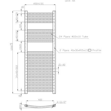 Novaservis - Koupelnový žebříkový radiátor 490W/230V 120x45 cm bílá oblý
