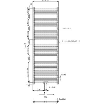 Novaservis - Koupelnový žebříkový radiátor 630W/230V 180x60 cm lesklý chrom rovný