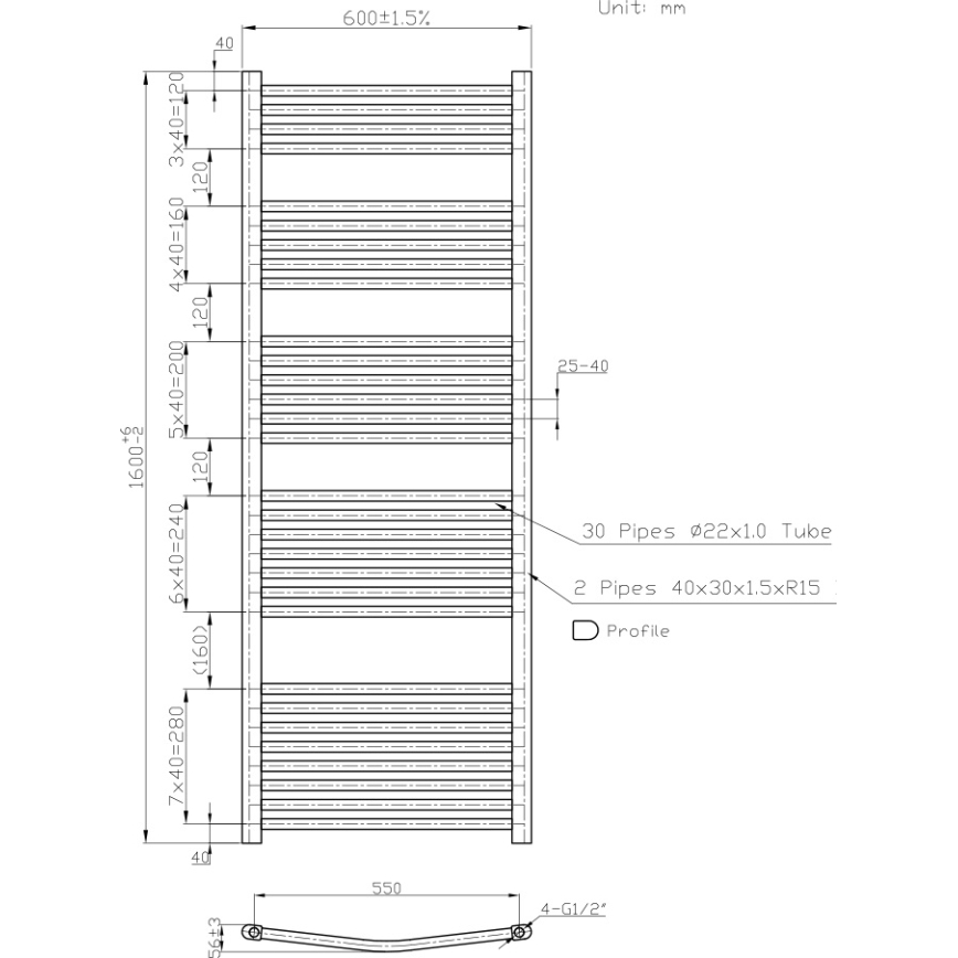 Novaservis - Koupelnový žebříkový radiátor 836W/230V 160x60 cm bílá oblý