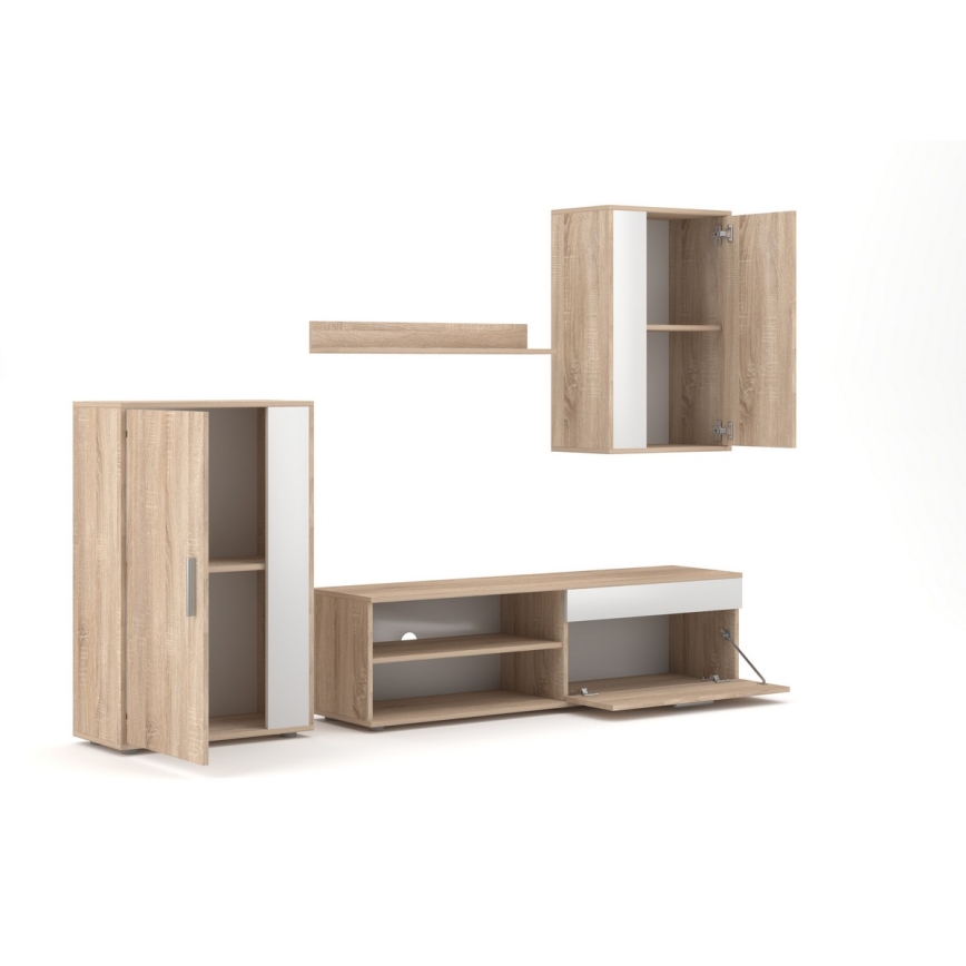 Obývací stěna BRICK 204x150x36 cm dub sonoma/bílá