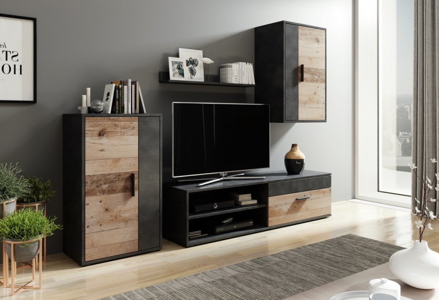 Obývací stěna BRICK hnědá/černá