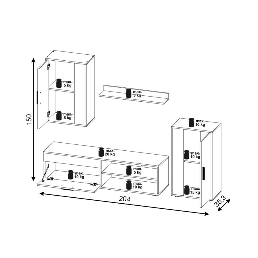 Obývací stěna BRICK hnědá/černá
