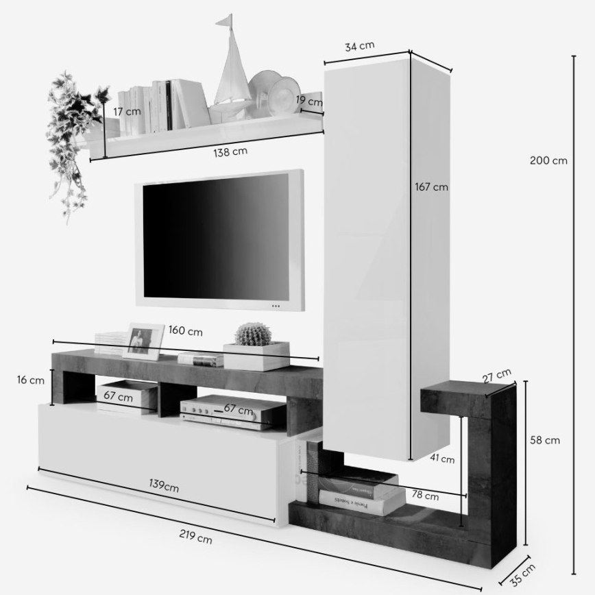 Obývací stěna LENOR bílá/javor