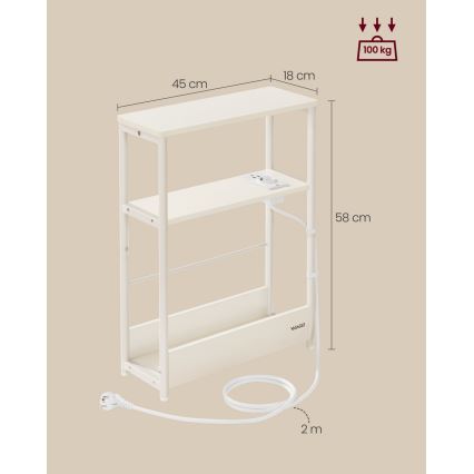 Odkládací stolek s vestavěnou zásuvkou a USB porty ROD 45x18 cm bílá