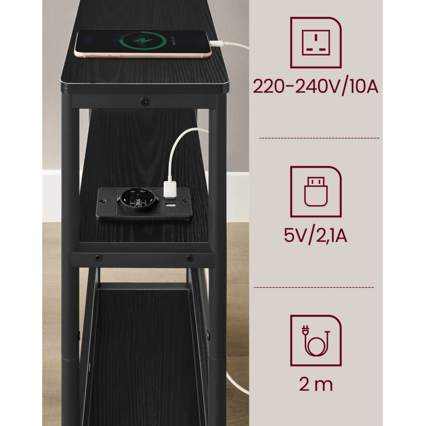 Odkládací stolek s vestavěnou zásuvkou a USB porty ROD 45x18 cm černá