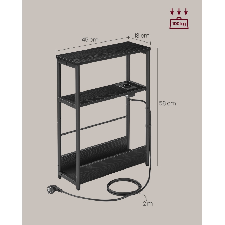 Odkládací stolek s vestavěnou zásuvkou a USB porty ROD 45x18 cm černá