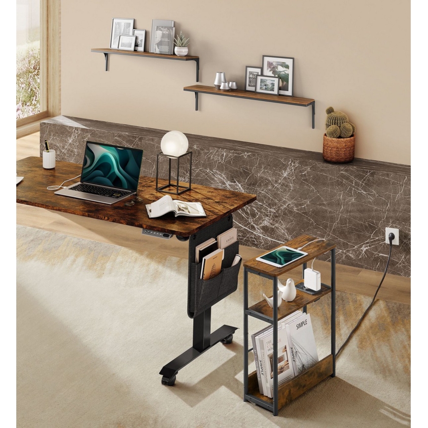 Odkládací stolek s vestavěnou zásuvkou a USB porty ROD 45x18 cm hnědá/černá