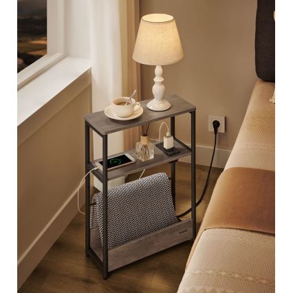 Odkládací stolek s vestavěnou zásuvkou a USB porty ROD 45x18 cm hnědá/černá