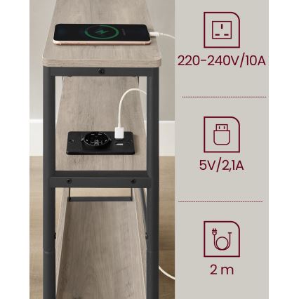 Odkládací stolek s vestavěnou zásuvkou a USB porty ROD 45x18 cm hnědá/černá