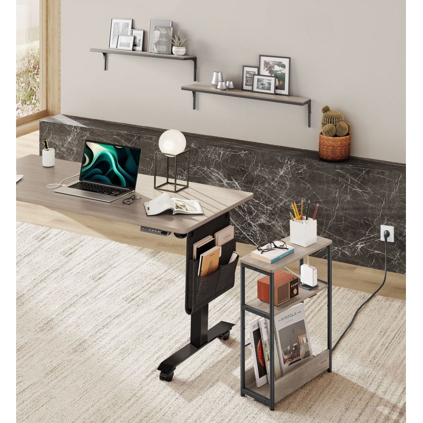 Odkládací stolek s vestavěnou zásuvkou a USB porty ROD 45x18 cm hnědá/černá