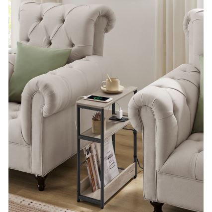 Odkládací stolek s vestavěnou zásuvkou a USB porty ROD 45x18 cm hnědá/černá