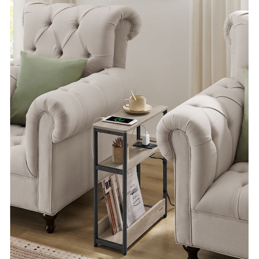 Odkládací stolek s vestavěnou zásuvkou a USB porty ROD 45x18 cm hnědá/černá