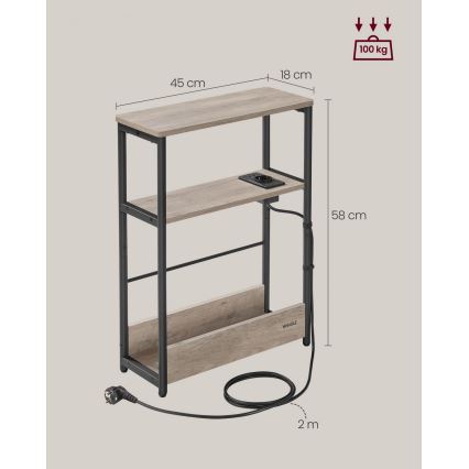 Odkládací stolek s vestavěnou zásuvkou a USB porty ROD 45x18 cm hnědá/černá