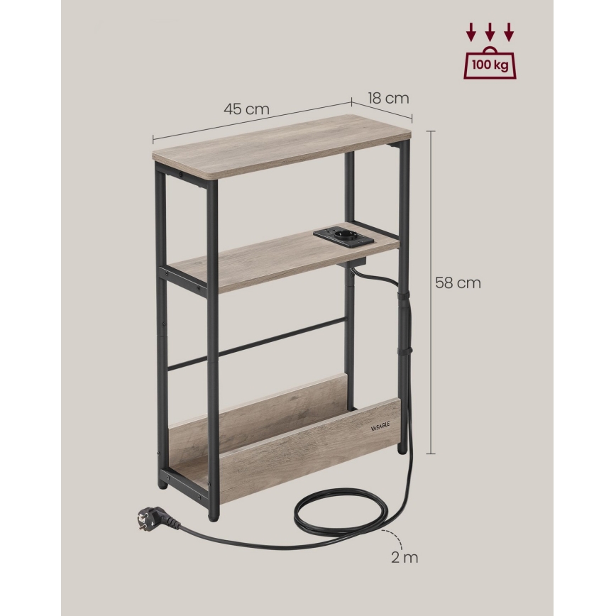 Odkládací stolek s vestavěnou zásuvkou a USB porty ROD 45x18 cm hnědá/černá