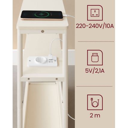 Odkládací stolek s vestavěnou zásuvkou a USB porty ROD bílá/krémová