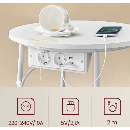 Odkládací stolek s vestavěnými zásuvkami a USB porty NOIRA 45 cm béžová/bílá