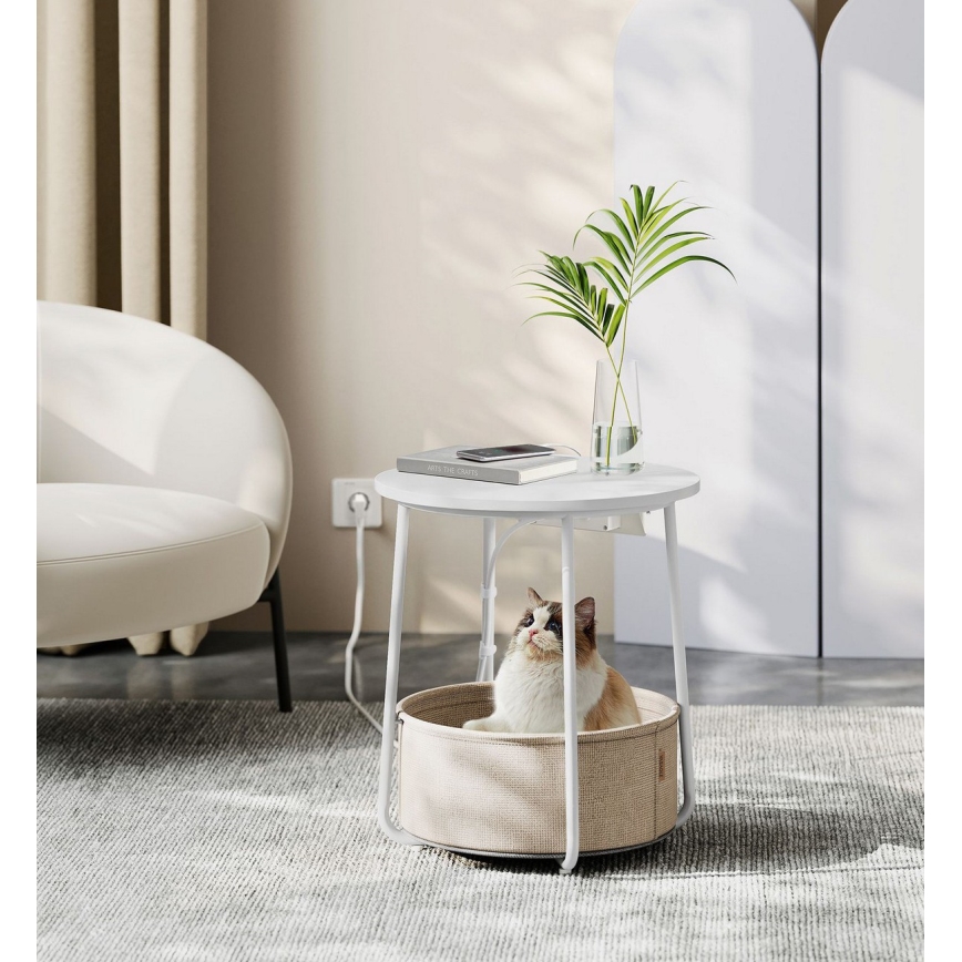 Odkládací stolek s vestavěnými zásuvkami a USB porty NOIRA 45 cm krémová/bílá