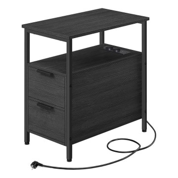 Odkládací stolek s vestavěnými zásuvkami a USB porty ROD 60x35 cm černá