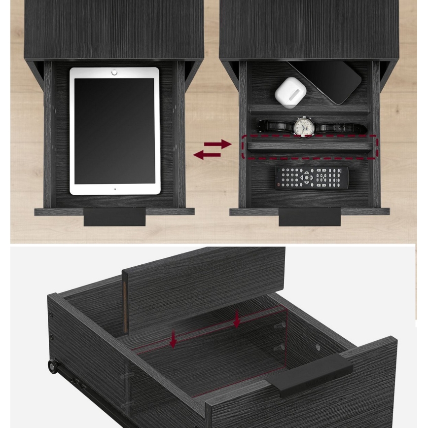 Odkládací stolek s vestavěnými zásuvkami a USB porty ROD 60x35 cm černá