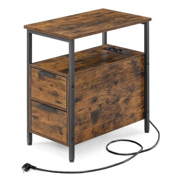 Odkládací stolek s vestavěnými zásuvkami a USB porty ROD 65x35 cm hnědá/černá