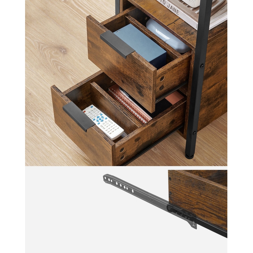 Odkládací stolek s vestavěnými zásuvkami a USB porty ROD 65x35 cm hnědá/černá