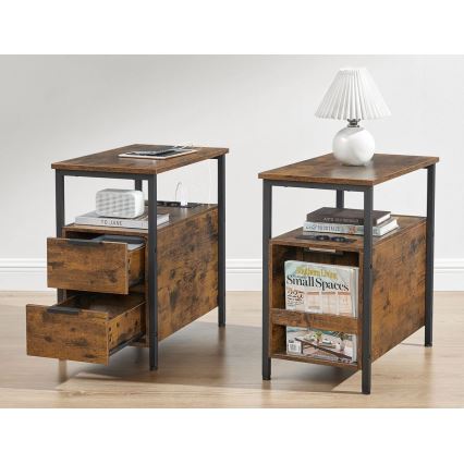 Odkládací stolek s vestavěnými zásuvkami a USB porty ROD 65x35 cm hnědá/černá