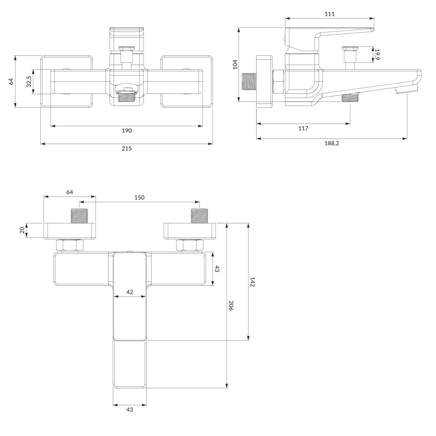 OMNIRES PM7430CR - Vanová baterie PARMA lesklý chrom