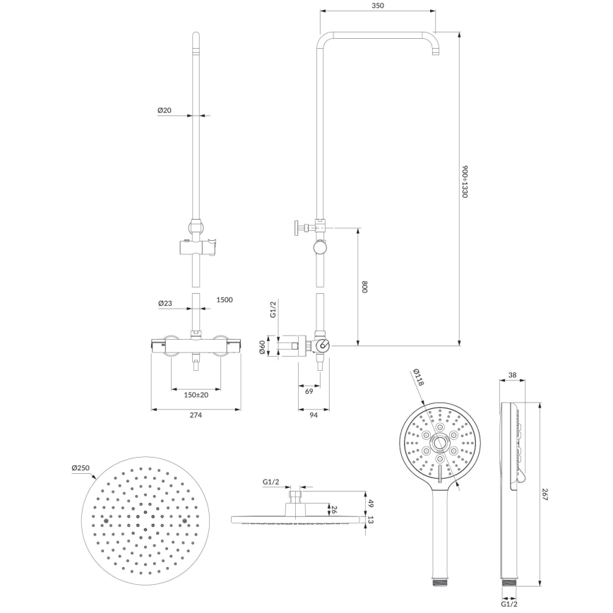 OMNIRES SYSY10/N/6CR - Sprchová sada s termostatickou baterií Y lesklý chrom
