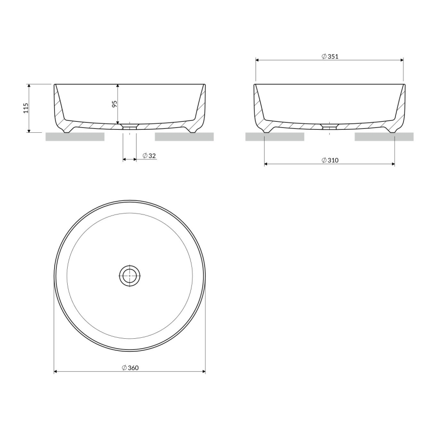 OMNIRES TULSA355BP - Umyvadlo na desku TULSA pr. 36 cm keramika/lesklá bílá