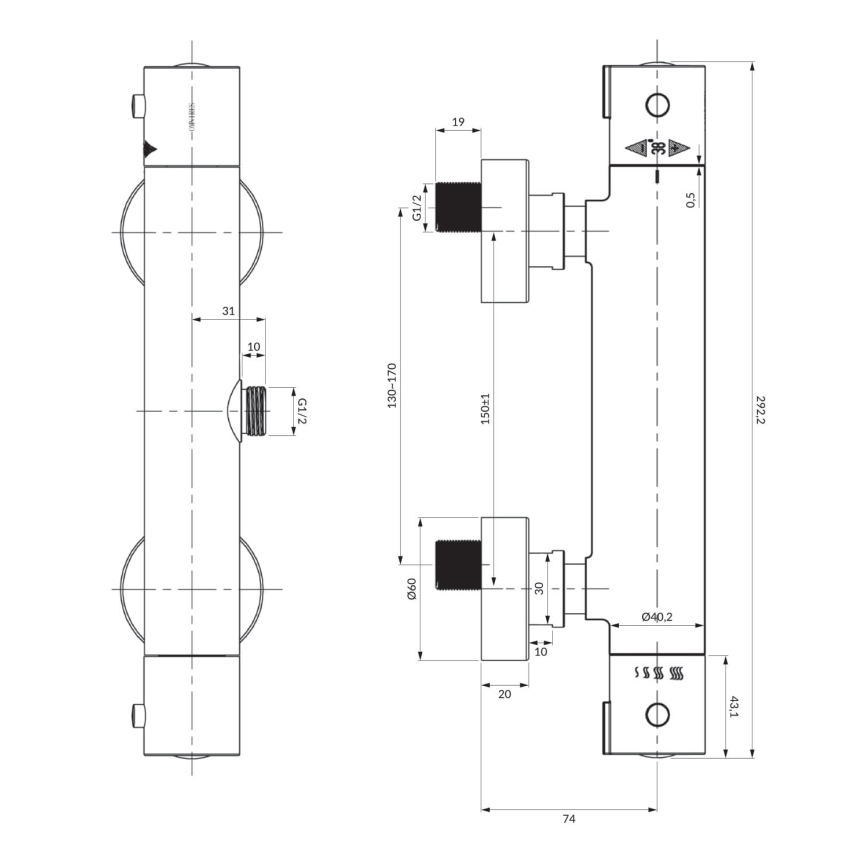 OMNIRES Y1246XCR - Termostatická sprchová baterie Y lesklý chrom