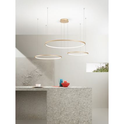 Ondaluce - LED Stmívatelný lustr na lanku SOEL LED/28W/230V + LED/38W + LED/47W pr. 100/80/60 cm zlatá