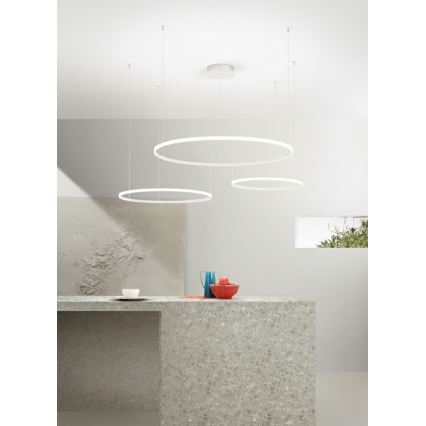 Ondaluce - LED Stmívatelný lustr na lanku SOEL LED/28W/230V + LED/38W + LED/47W 3000/4000K pr. 100/80/60 cm bílá