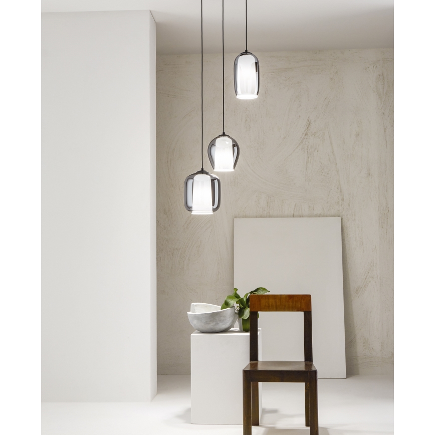 Ondaluce - Lustr na lanku BONNIE 1xE27/15W/230V pr. 15 cm kouřová černá