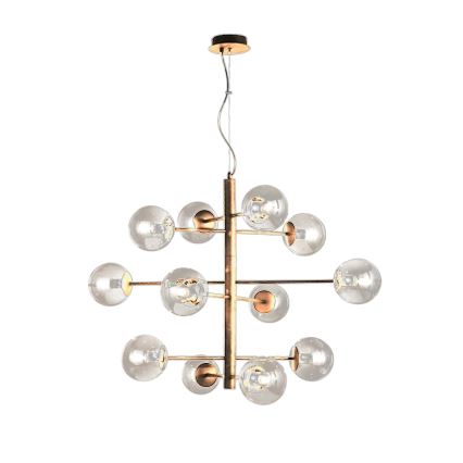 Ondaluce - Lustr na lanku ELISEO 12xE14/10W/230V pr. 97 cm zlatá/kouřová béžová