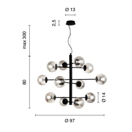 Ondaluce - Lustr na lanku ELISEO 12xE14/10W/230V pr. 97 cm zlatá/kouřová béžová